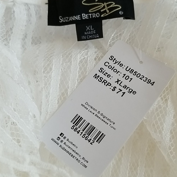 Suzanne Betro White Lace Sleeveless Boho Tunic - Picture 6 of 7